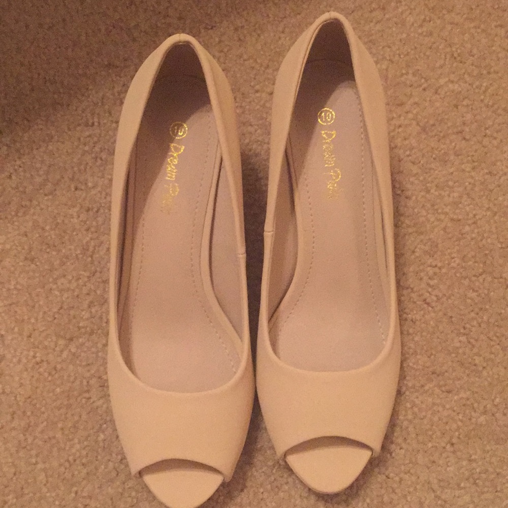 Nude open toed heels